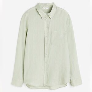 H&M 100% Linen Button‎ Down Shirt Light Green Size Small